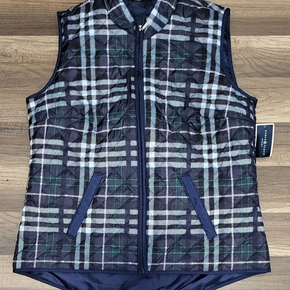 Karen Scott Plaid Quilted Vest